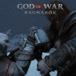 God of War Ragnarök gameplay showing Kratos using his axe and shield during an intense battle in the Norse world