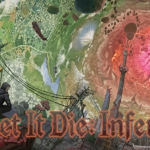 Screenshot shows Let It Die Inferno PC gameplay with fighter climbing tower fighting enemies using weapons in dark environment setting