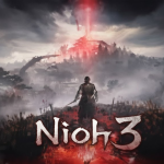 Nioh 3 action game screenshot showing warrior fighting strong enemy with sword in dark battlefield on PC and console version.